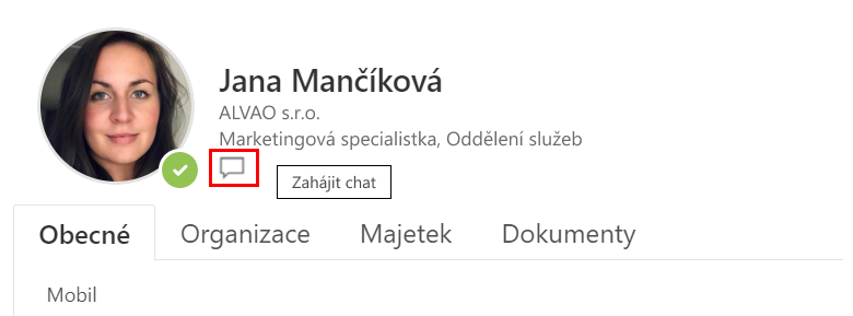 jednoduch&eacute; zah&aacute;jen&iacute; chatu v Teams for ALVAO