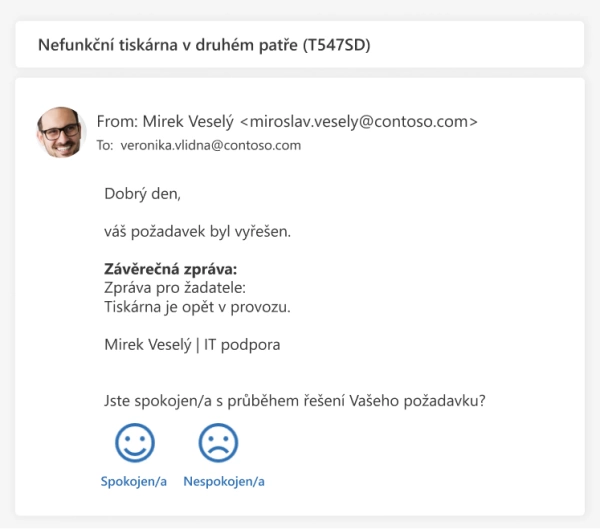 ALVAO automaticky nabídne uživatelům možnost ohodnotit jejich zkušenost s IT službou