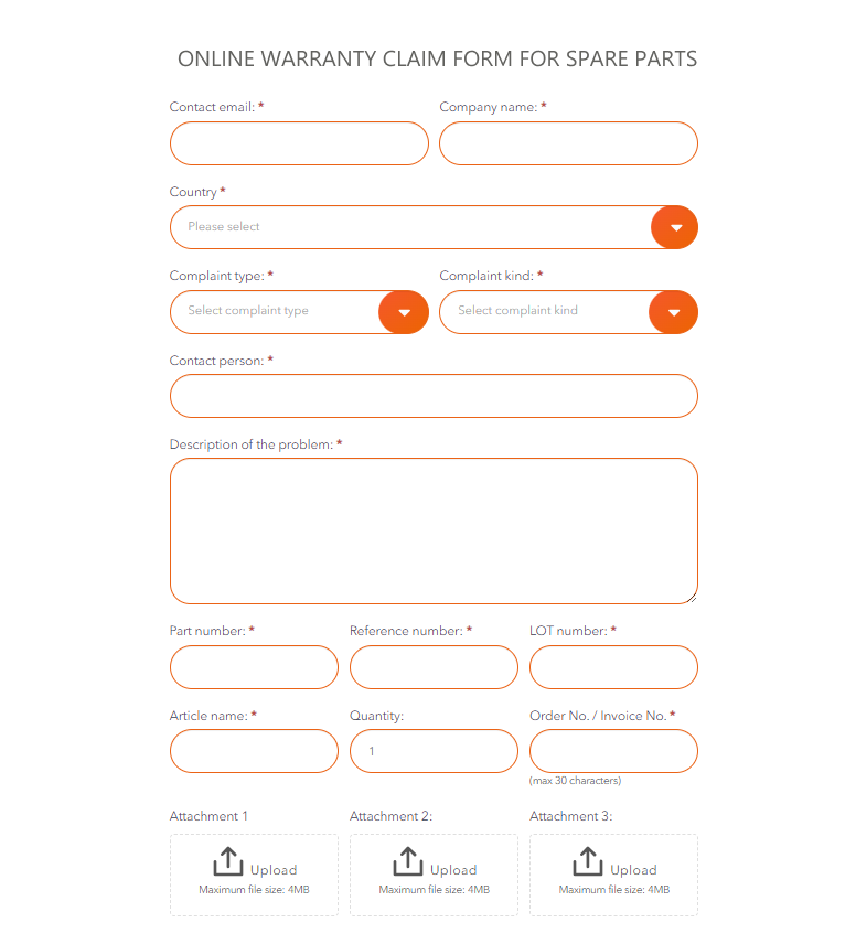 Thermacut's online web form for customers' claims