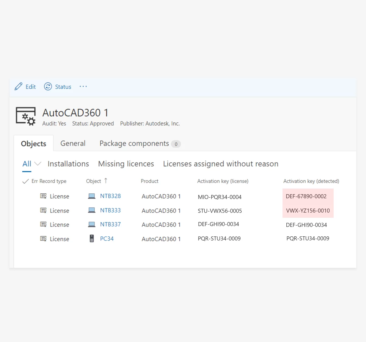 Track software license keys