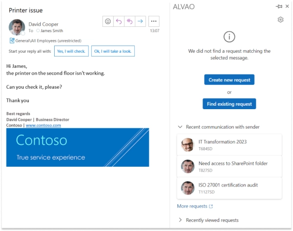 Create requests directly from emails