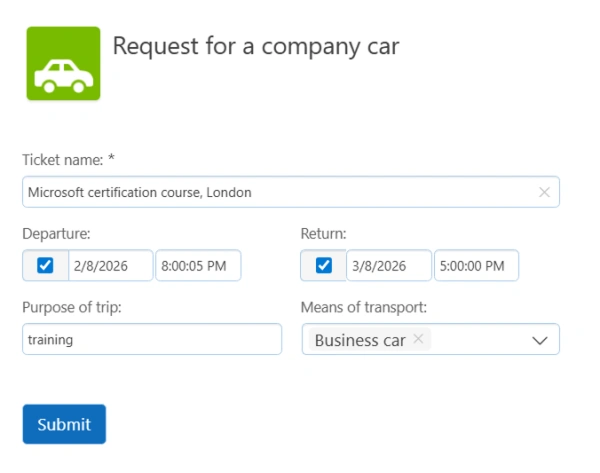 Custom service form in Service Desk