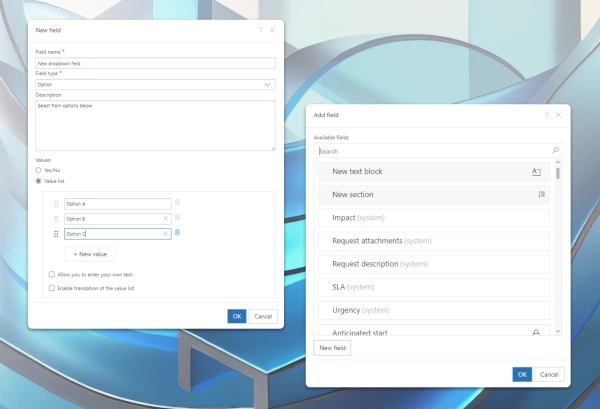 Example of Custom Fields in ALVAO Service Desk