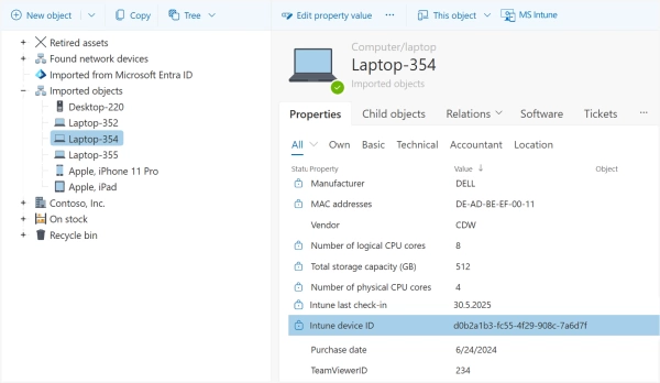 Mobile device data from Intune within ALVAO Asset Management